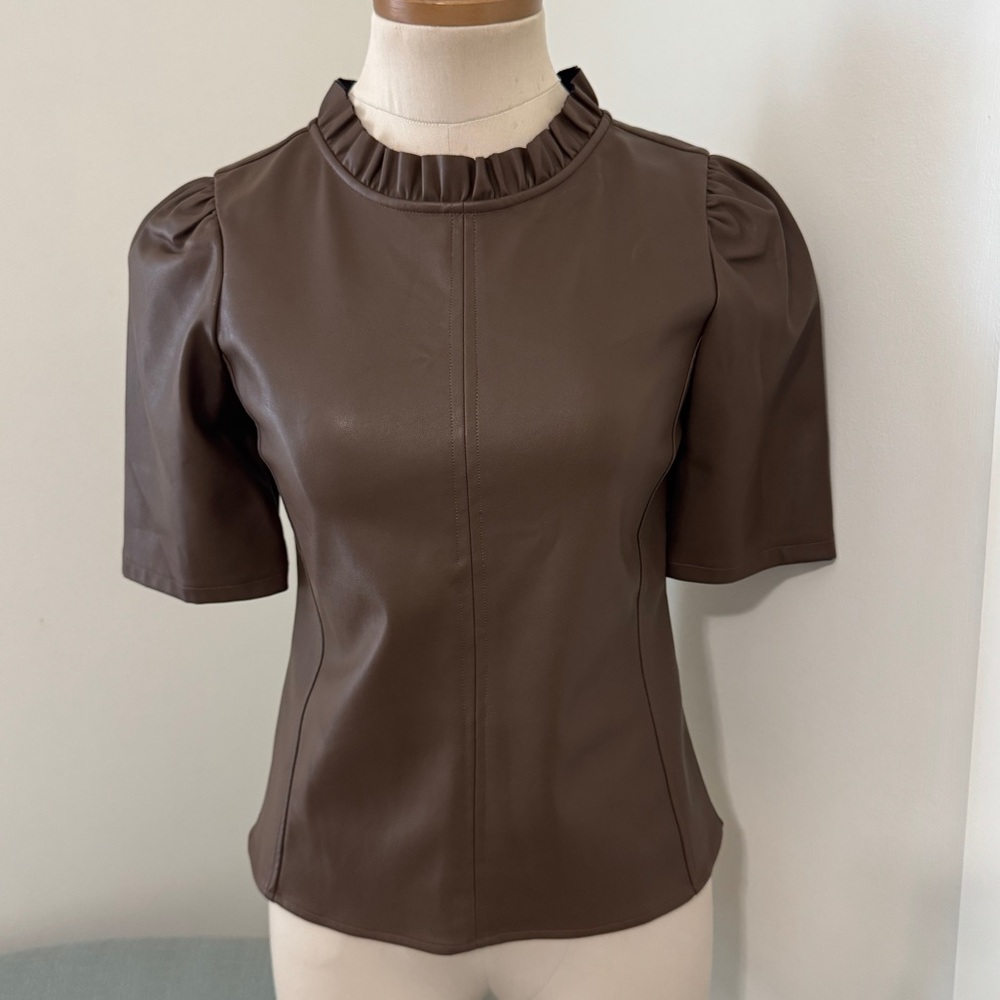 Ann Taylor XS Petite Brown Faux Leather Top ~ Chic City Modern Career Capsule